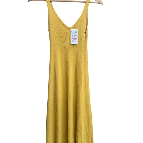Mango MNG Mustard Yellow Maxi Knit Tank Dress New Size XS - Picture 2 of 3